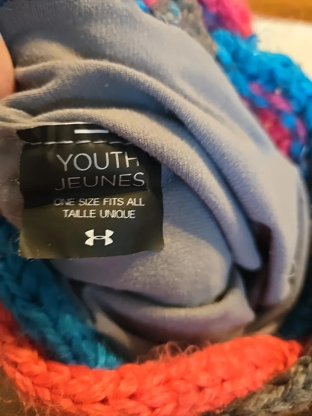 Under Armour Kids Pom Knit Beanie in Red, Blue & Gray